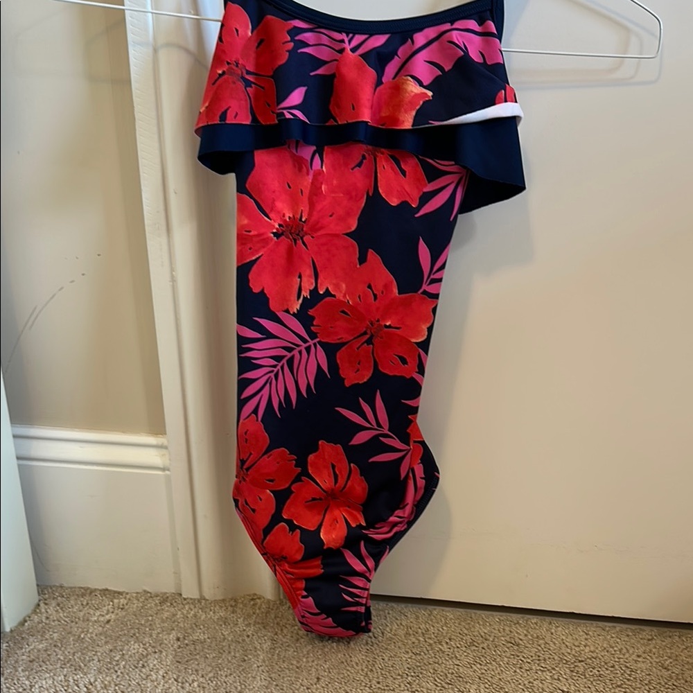 Lands' End Kids Swim One Piece - Navy and Pink Floral